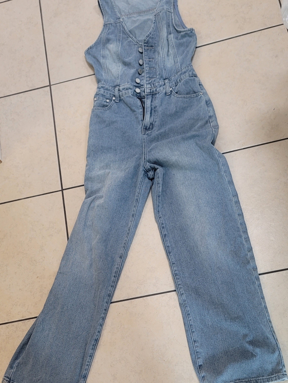 Sincerely Jules Light Blue Denim Button-Front Jumpsuit